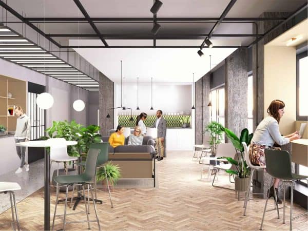 Breakout space at The Southside Building offices to let in Birmingham. CGI.